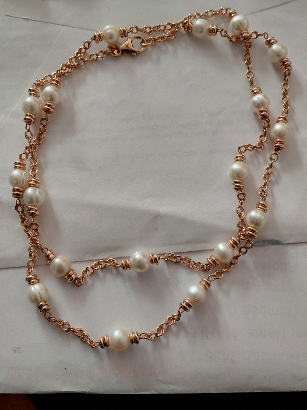 Rose Gold Pearl Station Necklace for Women